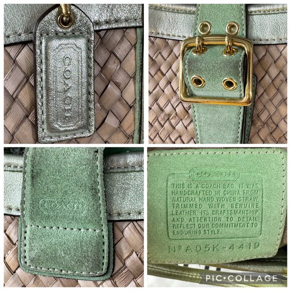 Coach # 4419 Natural Straws Seafoam Suede Leather Trim Buckle Closure Tote Bag - Picture 10 of 13